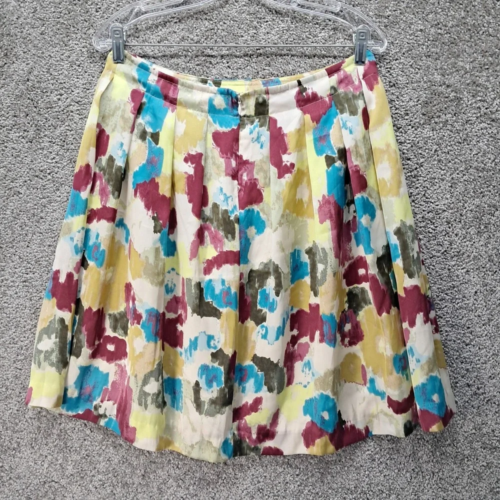 Relativity Womens 8P Abstract Brushstroke Pleated A-Line Skirt Multicolor Petite